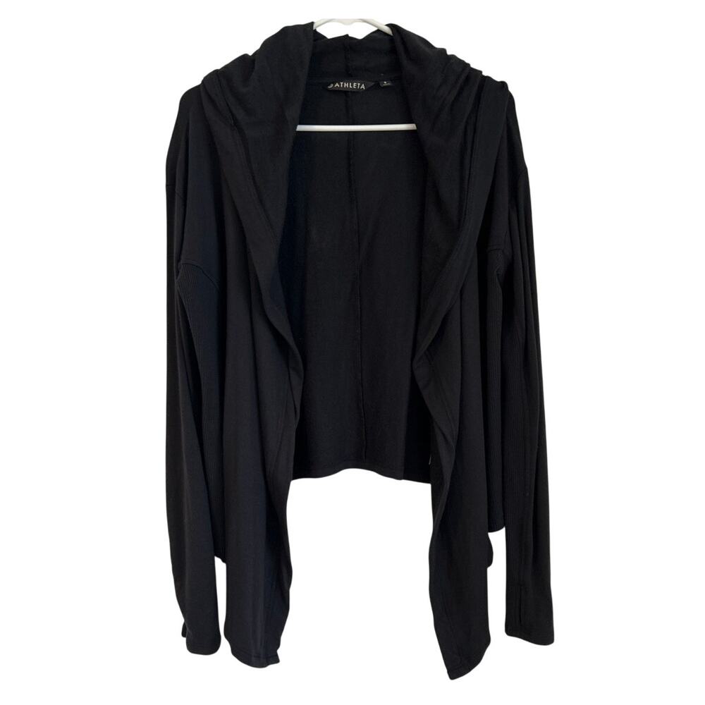 Athleta Hooded Open Front Cardigan Pranayama Wrap, Black, Women's Size Small